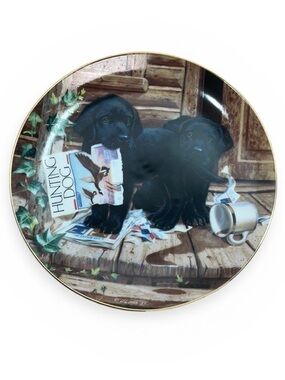 Black Lab Hunting Dog Cabin Fever Puppy Playtime Collectible Porcelain Plate